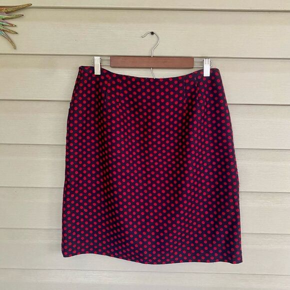 TALBOTS polka dot Pencil Skirt Red navy blue wool blend preppy cute sz 8 EUC - Picture 10 of 14